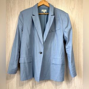 Open Edit Blue Linen-Blend Tailored Blazer Jacket Size L